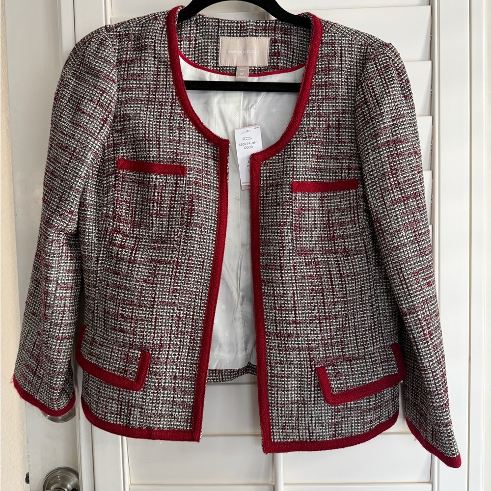 NWT Banana Republic Tweed Blazer with Red Trim